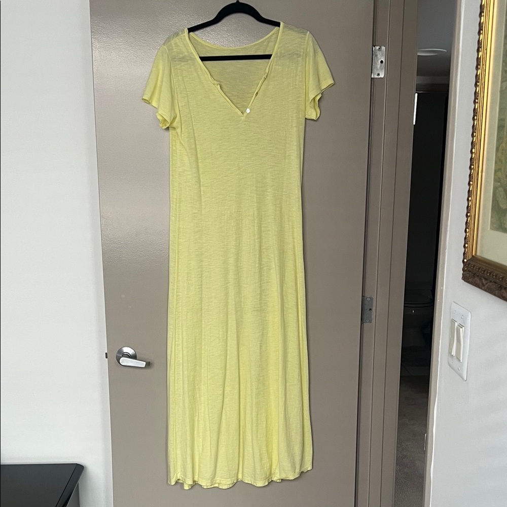Casual Light Yellow V-Neck Short Sleeve Maxi Dress, swimsuit cover